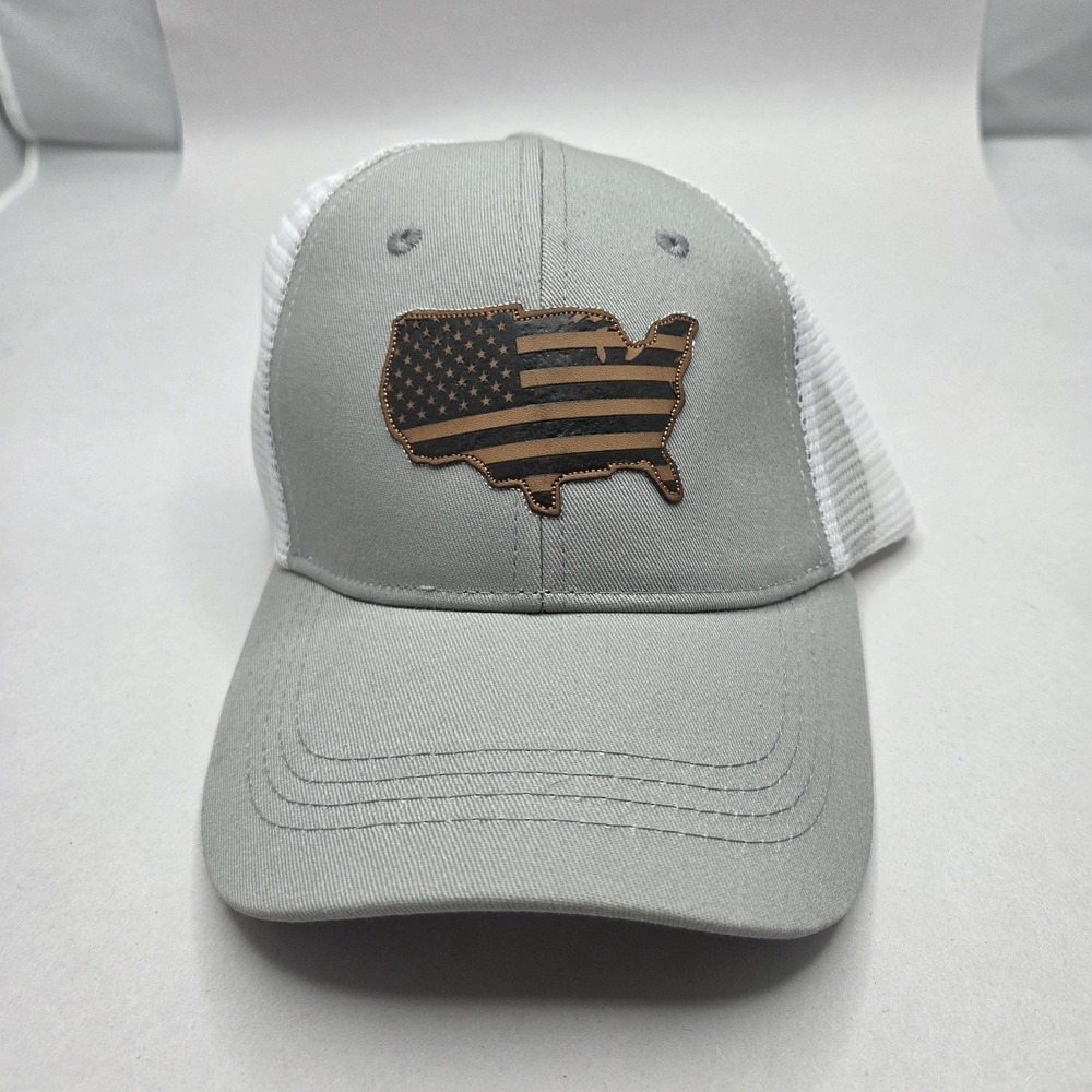 Alpha Outpost USA Flag‎ Trucker Hat Gray White Mesh Snapback Patriotic